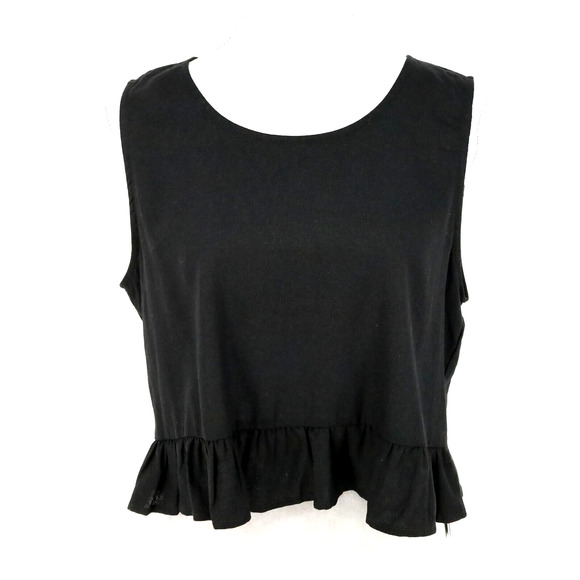 Nicole Miller Top Womens Large Black Linen Blend Ruffle Hem Blouse Resort New - Picture 1 of 14